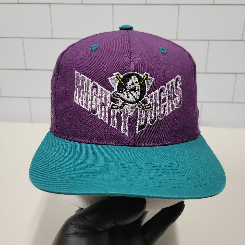 Vintage Anaheim Mighty Ducks NHL Snapback Hat Purple Teal 90s Hockey Logo